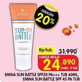 Promo Harga Emina Sun Battle SPF 30+ PA+++, SPF 45+ PA+++ 30 ml - Superindo