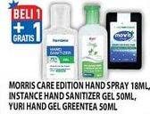 Promo Harga MORRIS Care Moisturizing and Cleansing Hand Spray/INSTANCE Hand Sanitizer Gel/YURI Hand Gel  - Hypermart