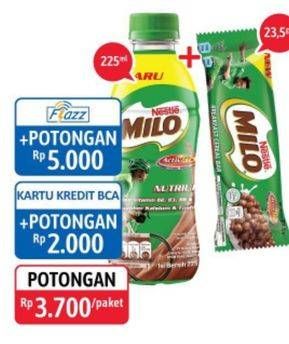 Promo Harga MILO Active Go Nutri Up Chocolate 225 mL + Choco Bar 23.5 g  - Alfamidi