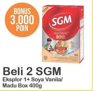 Promo Harga SGM Eksplor Soya 1-5 Susu Pertumbuhan Vanila, Madu per 2 box 400 gr - Alfamart