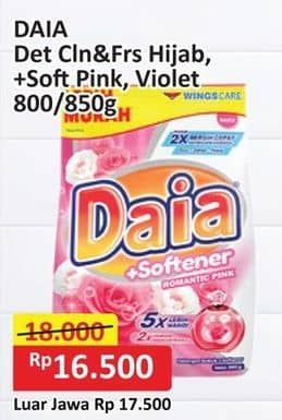 Promo Harga Daia Deterjen Bubuk Clean Fresh Hijab, + Softener Pink, + Softener Violet 800 gr - Alfamart