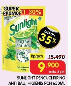 Promo Harga Sunlight Pencuci Piring Anti Bau With Daun Mint, Higienis Plus With Habbatussauda 650 ml - Superindo