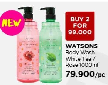 Promo Harga WATSONS Body Wash White Tea, Rose per 2 botol 1 ltr - Watsons