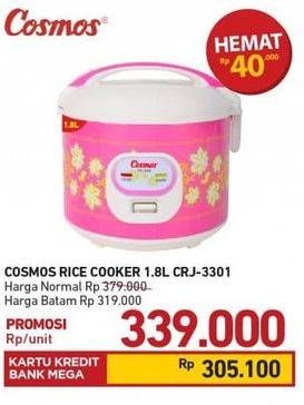 Promo Harga COSMOS CRJ 3301 | Rice Cooker 1800 ml - Carrefour