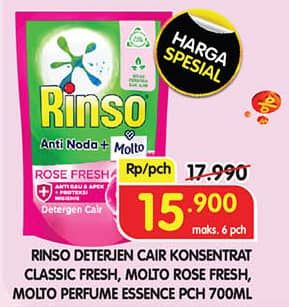 Promo Harga Rinso Liquid Detergent + Molto Classic Fresh, + Molto Pink Rose Fresh, + Molto Purple Perfume Essence 750 ml - Superindo