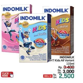 Promo Harga Indomilk Susu UHT Kids All Variants 115 ml - LotteMart
