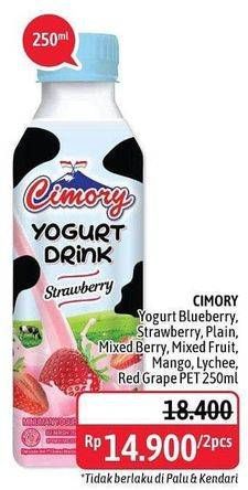Promo Harga CIMORY Yogurt Drink Blueberry, Strawberry, Plain, Mixed Berry, Mixed Fruit, Mango, Lychee, Red Grape per 2 botol 250 ml - Alfamidi