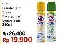 Promo Harga SOS Disinfektan Spray All In One Eucalyptus, Lemongrass 250 ml - Indomaret