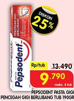 Promo Harga PEPSODENT Pasta Gigi Pencegah Gigi Berlubang 190 gr - Superindo