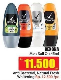 Promo Harga REXONA Men Deo Roll On Antibacterial Defense, Natural Fresh Whitening 45 ml - Hari Hari