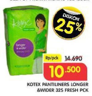 Promo Harga Kotex Fresh Liners Longer & Wider Selected Items 32 pcs - Superindo