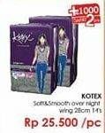 Promo Harga KOTEX Soft & Smooth Overnight Wing 28cm 14 pcs - Indomaret