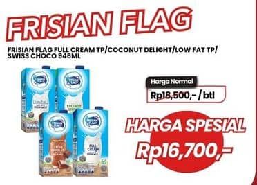 Promo Harga Frisian Flag Susu UHT Purefarm Full Cream, Coconut Delight, Low Fat, Swiss Chocolate 946 ml - Carrefour