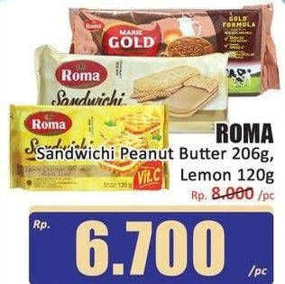 Promo Harga Roma Sandwich Peanut Butter, Lemon 114 gr - Hari Hari