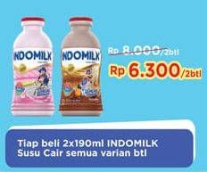 Promo Harga INDOMILK Susu Cair Botol All Variants per 2 botol 190 ml - Indomaret