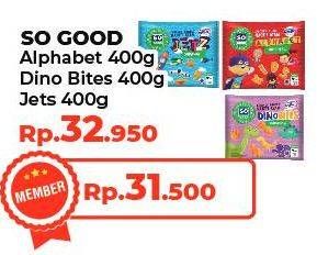 Promo Harga SO GOOD Chicken Nugget Alphabet, Dinobites, Jets 400 gr - Yogya