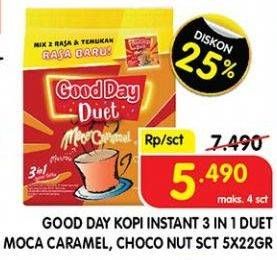 Promo Harga Good Day Coffee Duet MocaCaramel, ChocoNut per 5 sachet 22 gr - Superindo