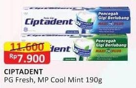 Promo Harga CIPTADENT Pasta Gigi Maxi 12 Plus Cool Mint, Fresh Mint 190 gr - Alfamart