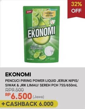 Promo Harga Ekonomi Pencuci Piring Power Liquid Jeruk Nipis, Sereh Jeruk Nipis, Siwak Jeruk Limau 650 ml - Indomaret