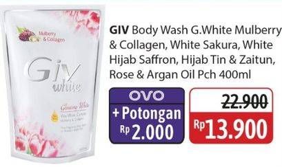 Promo Harga GIV Body Wash Mulberry Collagen, Saffron Niacinamide, Pearl Sakura, Damask Rose Cherry Blossom, Glow White, Hijab Tin Zaitun 400 ml - Alfamidi