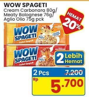 Promo Harga WOW Spageti Aglio Olio, Cream Carbonara, Meaty Bolognese 75 gr - Indomaret