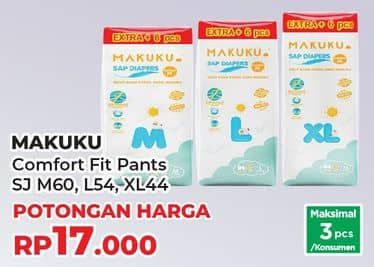 Promo Harga Makuku Comfort Fit Diapers Pants XL44+6, M60+6, L54+6 50 pcs - Yogya