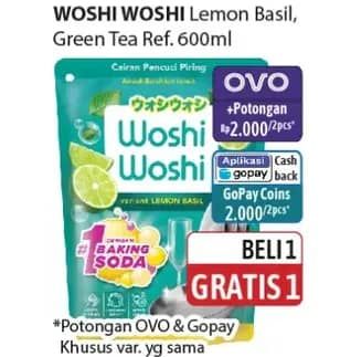 Promo Harga Woshi Woshi Dishwash  Green Tea, Lime Lemon Basil 600 ml - Alfamidi