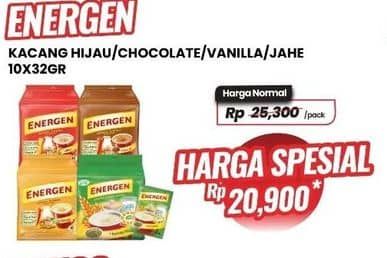 Promo Harga Energen Cereal Instant Kacang Hijau, Chocolate, Vanilla, Jahe per 10 sachet 30 gr - Carrefour