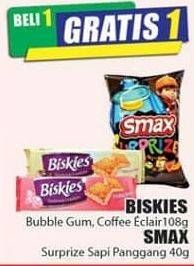 Promo Harga BISKIES Bubble Gum, Coffee Eclair 108 g/SMAX Surprize Sapi Panggang 40 g  - Hari Hari