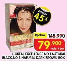 Promo Harga LOREAL Excellence Creme 1 Natural Black, 3 Natural Dark Brown  - Superindo