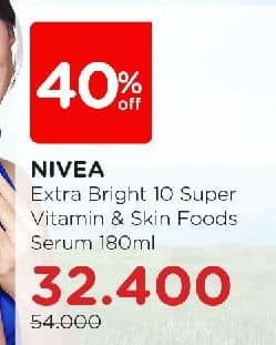 Promo Harga Nivea Extra Bright 10 Super Vitamins & Skin Food Serum 180 ml - Watsons