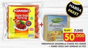 Promo Harga GREENFIELDS Mozzarella Cheese 200gr + KIMBO Sosis Sapi Goreng 6s  - Superindo
