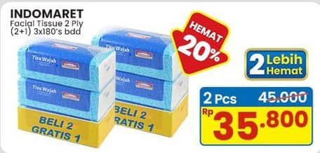 Promo Harga Indomaret Facial Tissue per 3 pouch 180 pcs - Indomaret