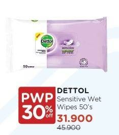 Promo Harga DETTOL Wipes Sensitive 50 pcs - Watsons