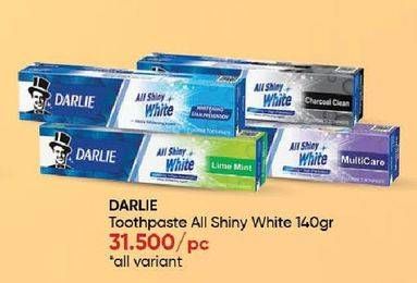 Promo Harga Darlie Toothpaste All Shiny White Charcoal Clean, All Shiny White Foamy Baking Soda, All Shiny White Lime Mint, All Shiny White Multicare, All Shiny White Whitening Stain Prevention 140 gr - Guardian