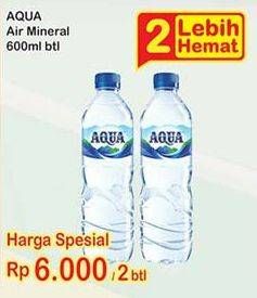 Promo Harga AQUA Air Mineral per 2 botol 600 ml - Indomaret