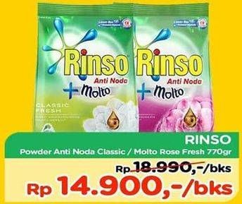 Promo Harga RINSO Molto Detergent Bubuk Rose Fresh, Classic Fresh 770 gr - TIP TOP