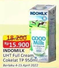 Promo Harga INDOMILK Susu UHT Full Cream Plain, Cokelat 950 ml - Alfamart