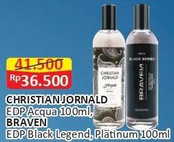 Promo Harga CHRISTIAN JORNALD EDP Acqua & BRAVEN EDP Black Legend, Platinum 100ml  - Alfamart