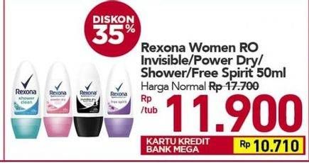 Promo Harga REXONA Deo Roll On Invisible, Powder Dry, Shower Clean, Free Spirit 50 ml - Carrefour