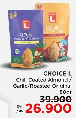 Promo Harga Choice L Almond Coated Natural Roasted, Garlic, Chili 80 gr - Lotte Grosir