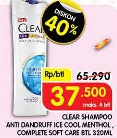 Promo Harga Clear Shampoo Ice Cool Menthol, Complete Soft Care 320 ml - Superindo