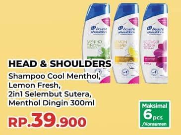 Promo Harga Head & Shoulders Shampoo Cool Menthol, Lemon Fresh, Smooth Silky 300 ml - Yogya