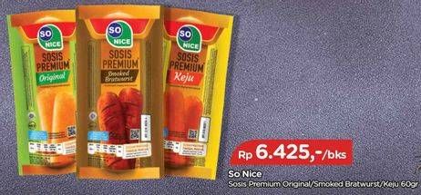 Promo Harga So Nice Sosis Siap Makan Premium Original, Smoked Bratwurst, Keju 60 gr - TIP TOP