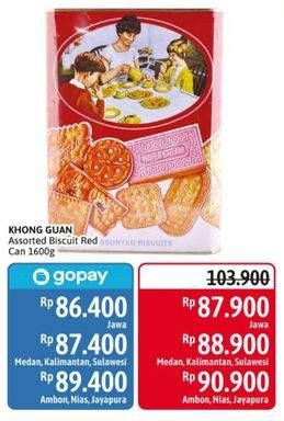 Promo Harga KHONG GUAN Assorted Biscuit Red Persegi 1600 gr - Alfamidi