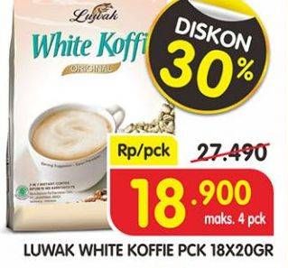 Promo Harga Luwak White Koffie per 18 sachet 20 gr - Superindo