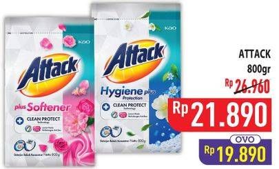 Promo Harga Attack Detergent Powder Plus Softener, Hygiene Plus Protection 800 gr - Hypermart