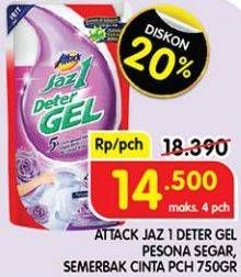 Promo Harga Attack Jaz1 DeterGel Semerbak Cinta, Pesona Segar 750 ml - Superindo