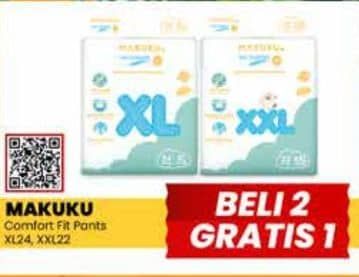 Promo Harga Makuku Comfort Fit Diapers Pants XXL22, XL24 22 pcs - Yogya