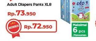 Promo Harga OTO Adult Diapers Pants XL8 8 pcs - Yogya